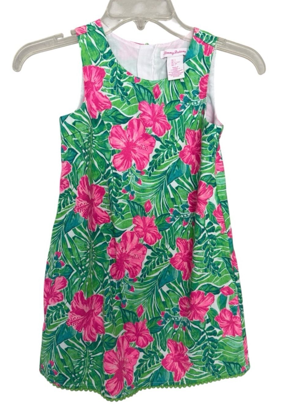 Tommy Bahama Green Tropical Dress with Hot Pink Hibiscus Girls Size 7 Summer